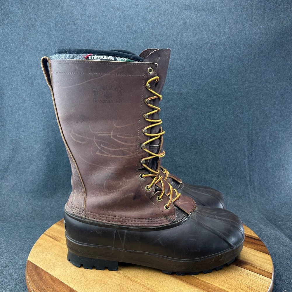 Vintage SCHNEE'S PAC Hunter 13" Mens 10 Boots Leather Removable Wool Liners MT